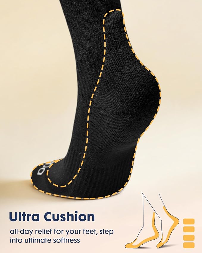 Comfortable Cotton Compression Socks | 20-30mmHg Ankle Arch Support Socks, Breathable Extra Cushion for Flying Travel Nurse, Graduated Support for Women Men - Image 3