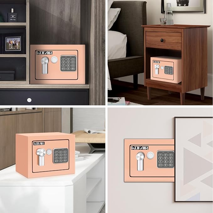 KOFAIR Safe Box for Home Safe (0.23 Cubic Feet) with Fireproof Bag, Personal Money Safey for Cash Saving, Mini Safey with Key, Digital Safety Box with Light, Money Lock Box (Gold Khaki) - Image 6