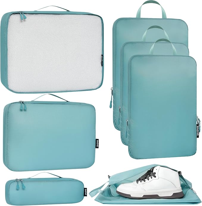 Bagail Ultralight Compression Cubes 7 Set - 3 Packing Cubes, 3 Organizers, and 1 Shoe Bag by BAGAIL