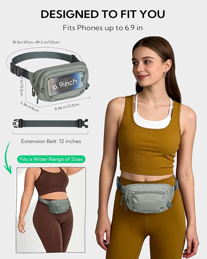 WATERFLY Small RFID Fanny Pack: 1.5L Waist Bag 12" Extender Belt for Hiking | Anti-Theft, Slim Lightweight Water-Resistant Fabric, Reflective Strip, Breathable Padding, Running Travel Walking, Women Men - Image 4