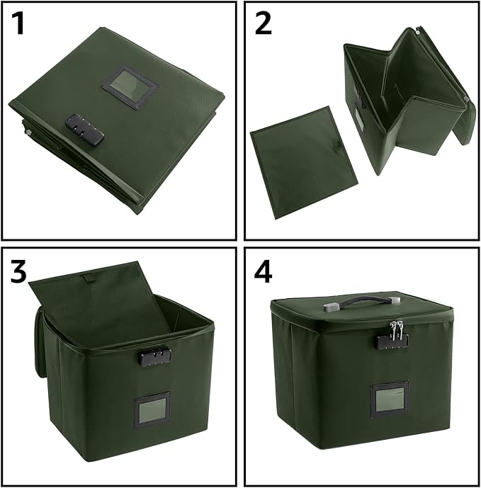Army Green Fire Proof File Box for Documents - Portable Fireproof Document Organizer Box with Handle Waterproof Safe Locking Folder Storage with Lid - Image 6