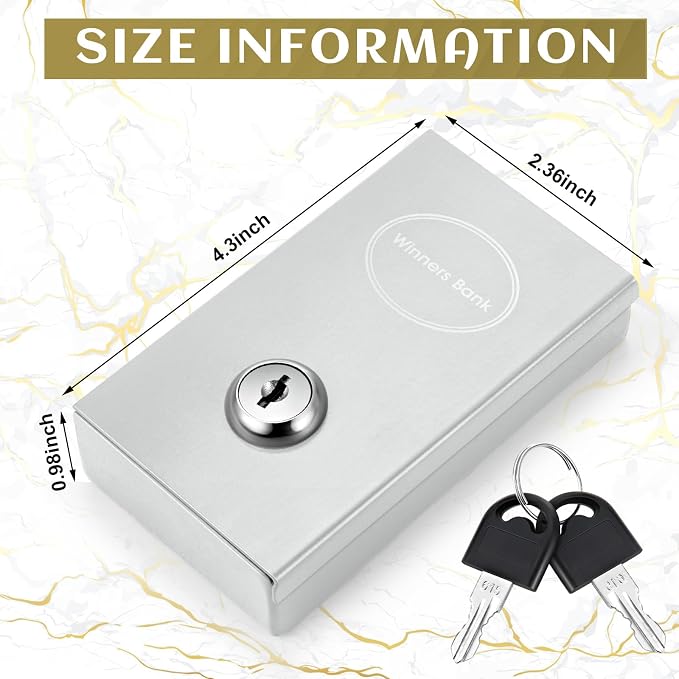 Reallnaive 1 Pack Metal Box for Gamblers Pocket Sized Winner Bank Casino Cash Box with 2 Keys Portable Casino Money Safe strongbox for Cash Saving Go Home Money Gifts(Gray,Classic) - Image 3