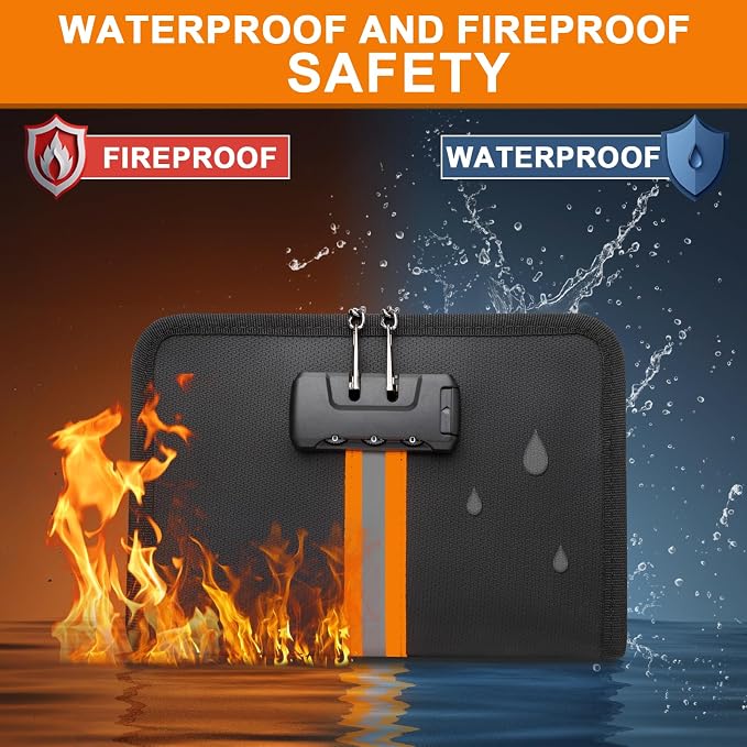 Fireproof Money Bag,Money Bag with Lock and Zipper,Safe Fireproof Waterproof,Suitable for Cash, Mobile Phones, Keys, Credit Cards - Image 2