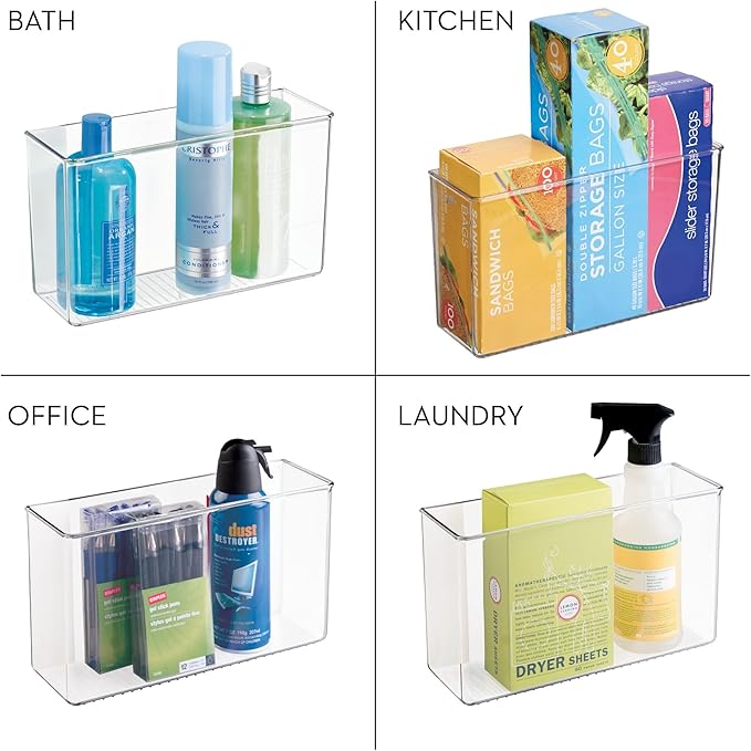 iDesign Adhesive Organizer Bin, Set of 4, Clear | Damage-Free Hanging, For Kitchen, Bathroom, or Office - Image 4