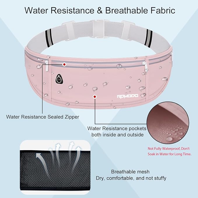 Running Belt Fanny Pack for Women, Water Resistant Waist Pack, Pink | Large Capacity, Waist Pack for iPhone Samsung Series, Lightweight Running Phone Holder, Slim Money Belt for Hiking Outdoor - Image 5