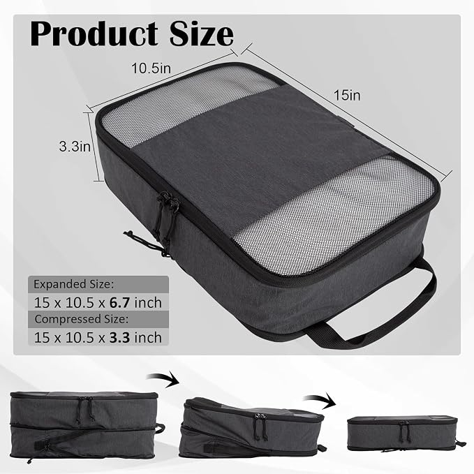 Compression Packing Cubes for Travel Suitcase Organizer Bags, Mesh Black, L | Expandable Travel Cubes for Packing Luggage Organizer Bags Compression Bags for Travel Essentials - Image 3