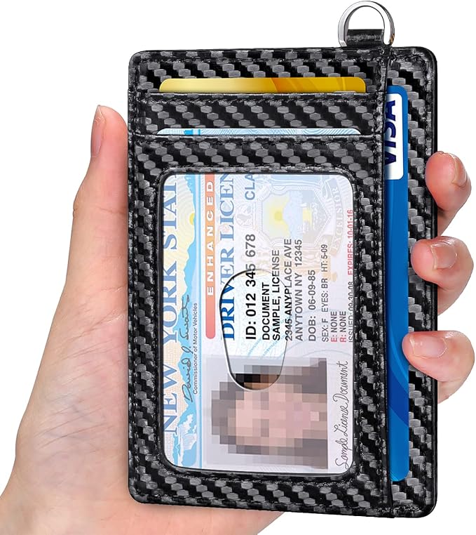 Slim Minimalist Front Pocket Wallet, RFID Blocking Credit Card Holder Wallet with Detachable D-Shackle for Men Women - Image 2