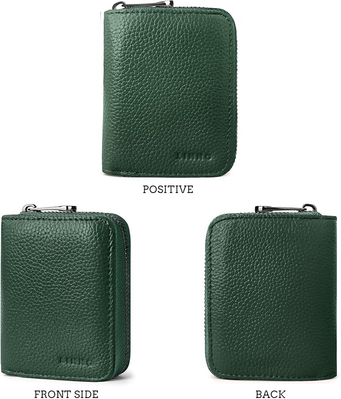 Linno RFID 20 Slots Credit Card Holder Genuine Leather Small Wallet for Women or Men with Zipper - Image 5