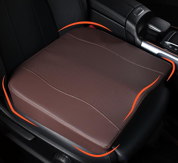 Lofty Aim Car Seat Cushion, Memory Foam Car Seat Cushions for Long Driving | Driver Seat Cushion Adds Height, Auto Seat Pillow for Sciatica Pain Relief, Butt Cushion for Car, Truck, PU Leather Brown by LoftyAim