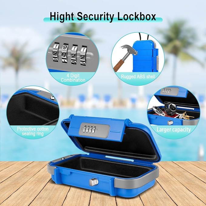 BKNOOU Portable Travel Safe with Removable Chain, Anti-Theft Beach Safe Box, Waterproof Combination Lock Box for Travel, Dorm, Beach, Hotel, Car, Home, Office - Image 7