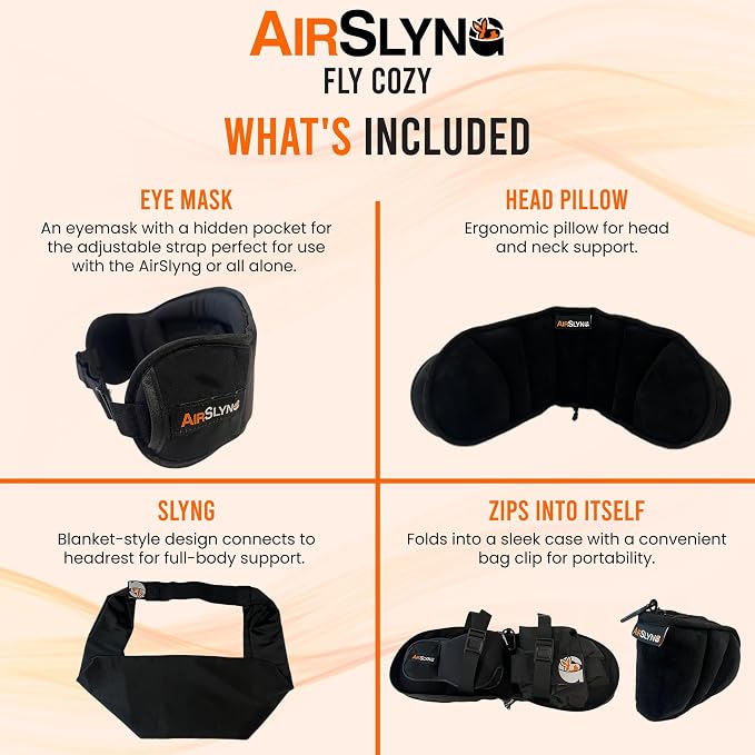 2 Pack 3-in-1 Airplane Sleep Support System - Plane Sleeping Accessories with Memory Foam Long Haul Flight Pillow, Adjustable Travel Eye Mask, and Blanket-Like Body Sling - Fits in Carry On - Image 7