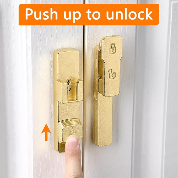 2 Packs Gold 180 Degree Barn Door Lock,Flip Gate Latches Hardware | Zinc Alloy Door Lock,Sliding Door Latches,for bedroom,drawer,pet enclosures,cabinet,garage,window - Image 3