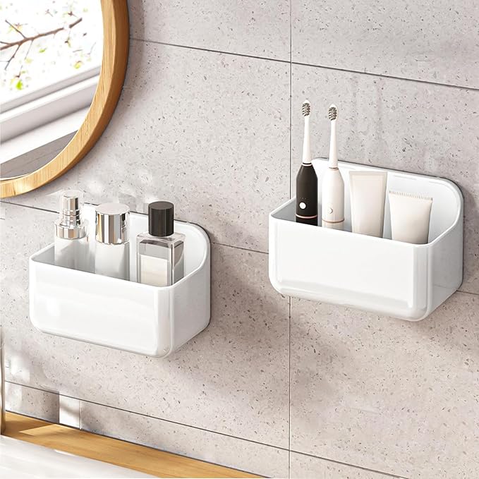 CGBE 2-Pack Cabinet Door Organizer, Self Adhesive Bathroom Shelves, White | Acrylic Shower Caddy, Wall Mounted Storage, No Drilling, Automatic Draining, For Cabinet Door and Shower Wall by CGBE