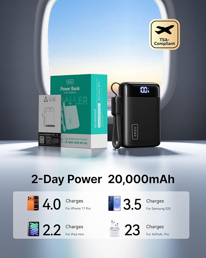 INIU Portable Charger, Smallest 20000mAh 22.5W Fast Charging Power Bank | USB-C Cable, Flight-Safe, Travel Essentials, Flashlight, Battery Pack for iPhone 17 Samsung Xiaomi Google, Mini Size - Image 5