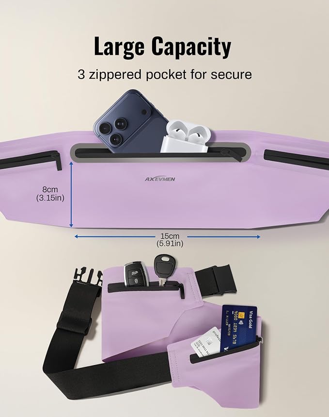 Running Belt for Women & Men-Ultra Light Slim Running Belts | Water-Resistant Phone Holder, 8 Pockets, Adjustable Waist Strap & Reflective Safety for Running, Hiking & Fitness - Image 3