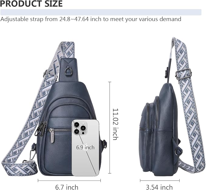 Anti-theft Chest Bags Women Small PU Leather Sling Fanny Pack | RFID Blocking,Safety Zipper,5 Card Slots,Adjustable Strap,Large Capacity,Multi Pockets,Faux Leather,Daypack,Bum Bags,Travel - Image 4