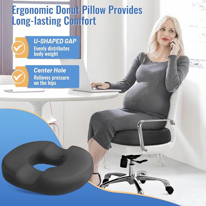 CloudBliss Donut Pillow Stadium Seat Cushion for Tailbone Pain Relief and Hemorrhoids, Memory Foam Seat Chair Cushion, Portable Seat Cushions for Bleachers, Car, Home & Office - Image 6