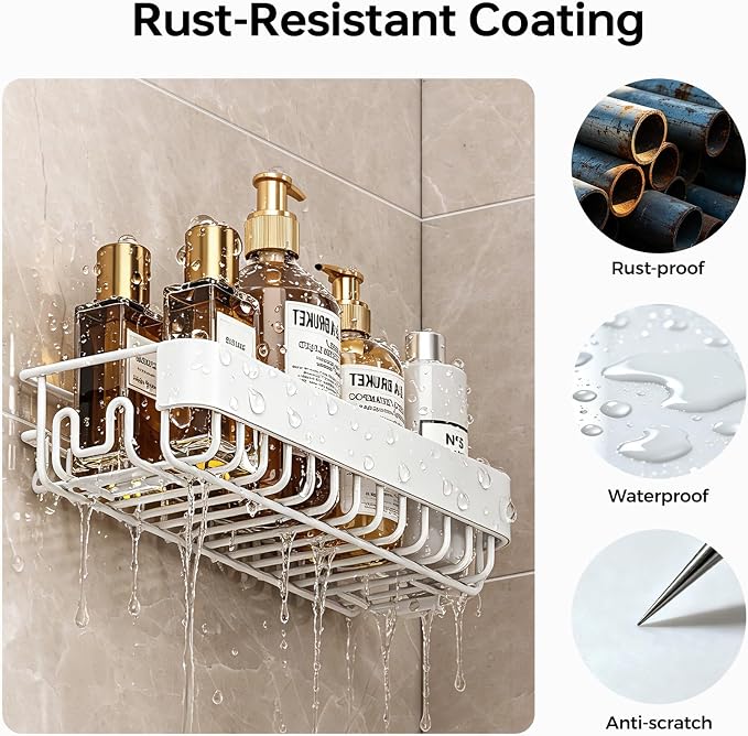 KINGRACK Shower Caddy Adhesive 4-Piece Rust-Resistant Shower Shelves, No-Drill Bathroom Shower Organizer with Large Capacity for Bathroom, Kitchen, and Laundry,White - Image 4