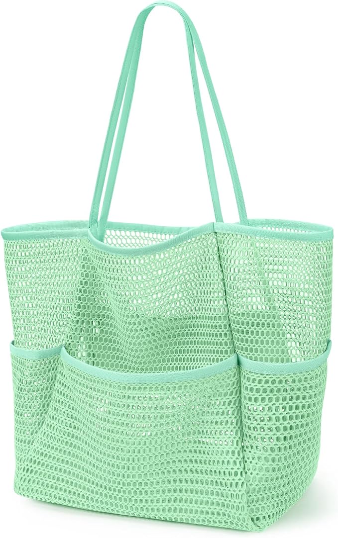 KPX Beach Bag with Mini Pocket, Summer Beach Tote Bags for Women Large Foldable Mesh Swimming Pool Travel Bags - Sandproof by KPX