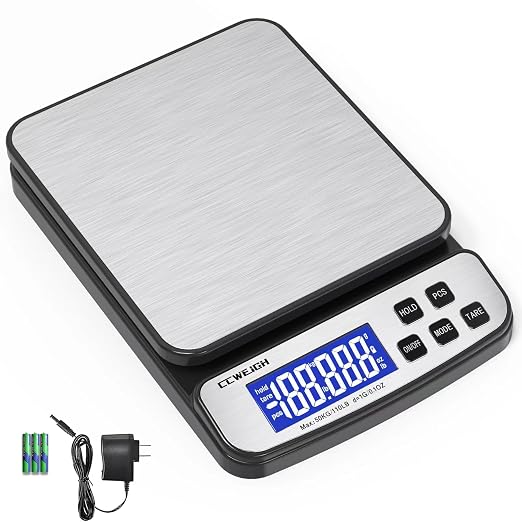 Digital Shipping Scale 110 lbs x 0.1oz with Hold/Counting Function/Tare,Stainless Steel Platform Small Mail Scale for Package,Postal,Food,Postage,Offices and Kitchen by CCWEIGH