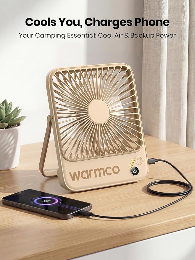 Warmco D3 Portable Travel Fan 10000mAh, Ultra-Slim, 24H Runtime | Quiet 7-Inch Rechargeable Desk Fan, Digital Display For Sleeping, Office, Bedroom & Cruise - Image 5