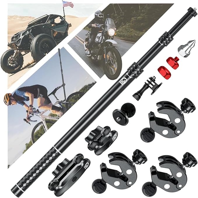 VAZESWIN Aluminum Alloy Motorcycle Camera Mount Kit for GoPro Insta360 DJI | Anti-Theft, 360° Rotation Heavy-Duty Bike Handlebar Clamp Mount with Extendable Selfie Stick for Motorcycle Bike ATV UTV Jeep by VAZESWIN