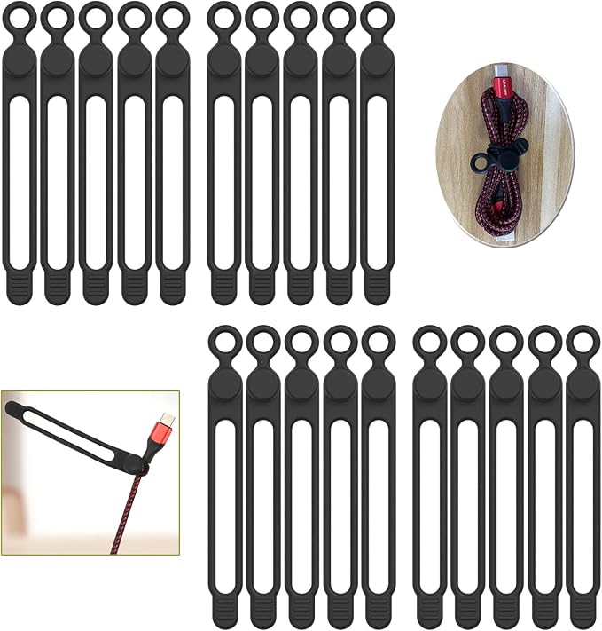 [20Park]UMUST Silicone Cable Ties, Reusable Cable Management Organizer, Cord Tie,Multipurpose Elastic Cord Organizer for Bundling and Fastening Cable Cords Wires(black) | Reusable Cord Ties, Cable Strap Tie for Bundling Electronics Wire,Home Office Tra... by ELECTRONICACCESSORIES
