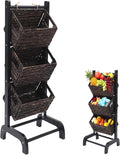 Wicker 3 Tier Foldable Storage Basket Floor Rack with Market Storage Basket Water Hyacinth Storage Rack Hand Woven Laundry Rack for Bathroom Kitchen Laundry Room Living Room Storage (Brown) by Menkxi