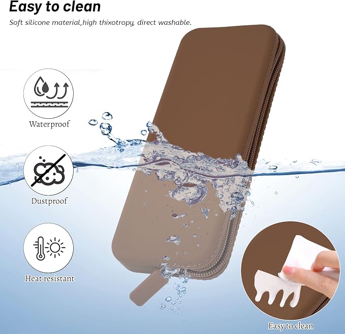 Travel Makeup Brush Holder, Silicone Makeup Bag with Zipper Pouch Holder Case for Organizing Cosmetics Pencils Daily Work（brown） - Image 4