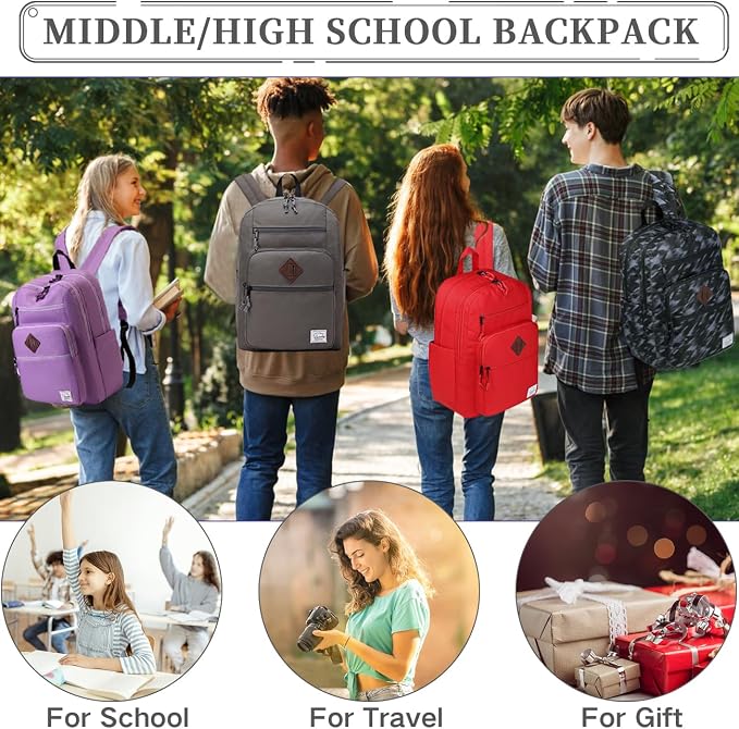 VASCHY School Backpack for Teen Girls, Bookbag Schoolbag Casual Daypack for High School/College/Women/Travel/Work Red - Image 7