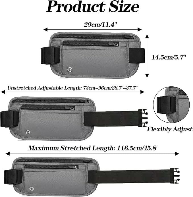 Gray Hidden Money Belt for Travel for Men, Waist Wallet Anti Theft, RFID Passport Holder For Travel Men Or Women, Money Pouch, RFID Passport Holder - Image 2