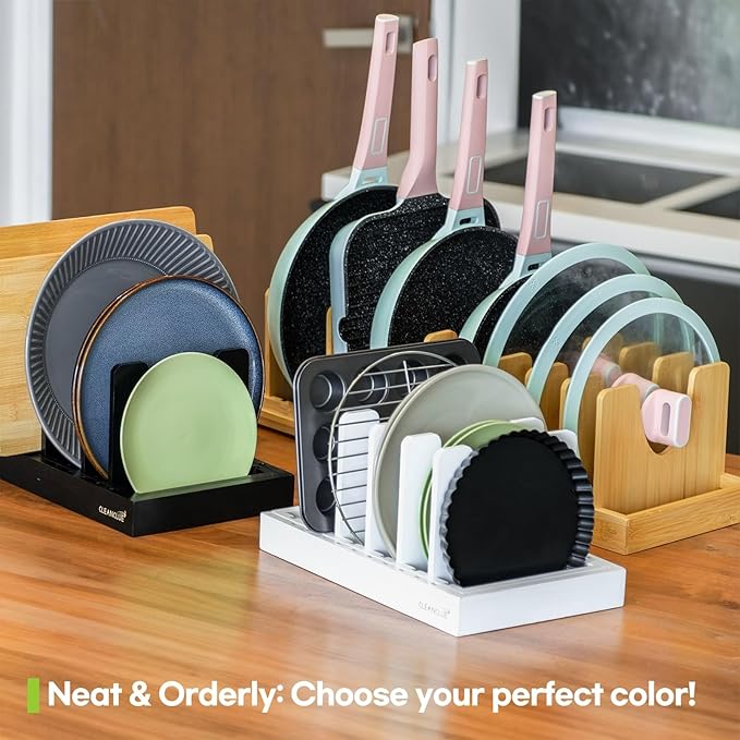Pots and Pans Organizer under Cabinet Expandable Bamboo Pot Lid Holder Rack | Adjustable bakeware organizer, cutting board organizer, cookie sheet, baking pan, tray organizer for kitchen cabinet storage - Image 6