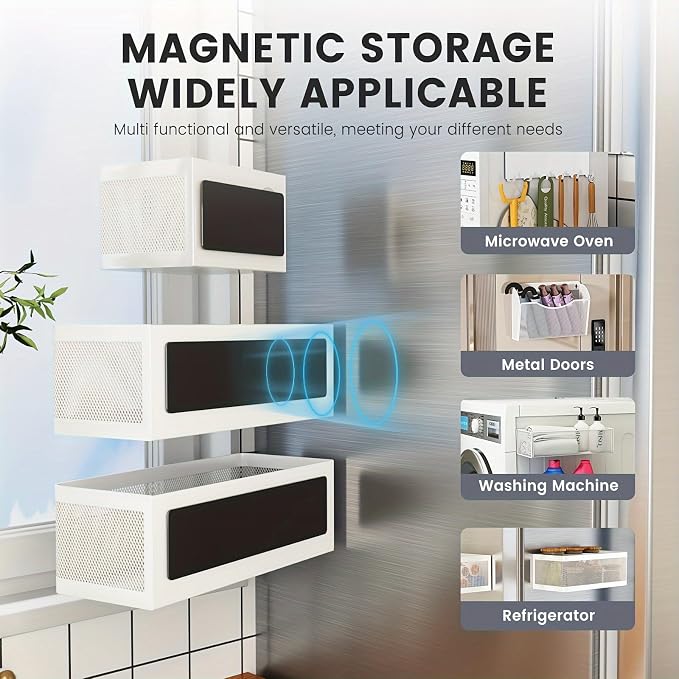1 Pcs Magnetic Shelf For Fridge, White, 11''L*4.9''W*3.9''H | For Whiteboard Classroom, Basket Organizer Holder, Locker Storage, Magnetic Bin Box Containers, Strong Magnetic, 16.5-Lb Load - Image 3