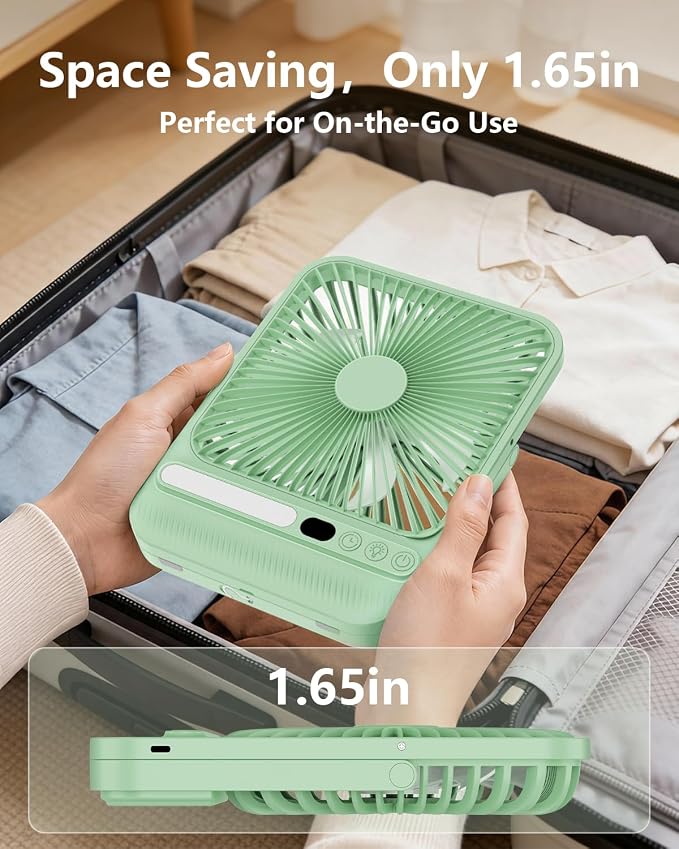 8000mAh Ultra-Thin Portable Travel Fan with Timer, Light&LED Display | 7in,28H Max Cooling Time,<42dB quiet for sleeping,cruise approved,4 Speeds Wind,Rechargeable Battery Fan for hotel office - Image 4