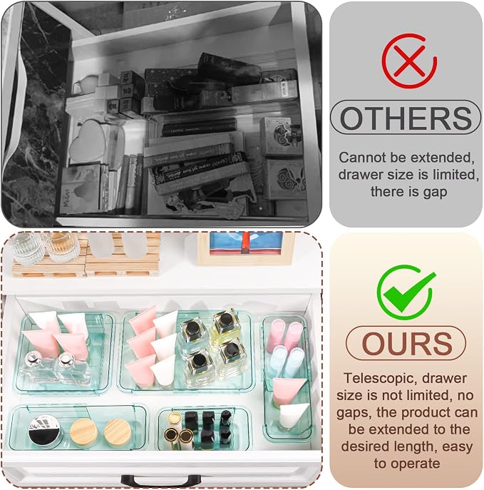 25 Pcs Clear Drawer Organizer, Adjustable Drawer Storage Box, 3-Size Desk Drawer Organizer, Acrylic Storage Bins for Makeup, Kitchen Utensils, Bedroom Dressers Tool Organizer for Gadgets, Blue - Image 4