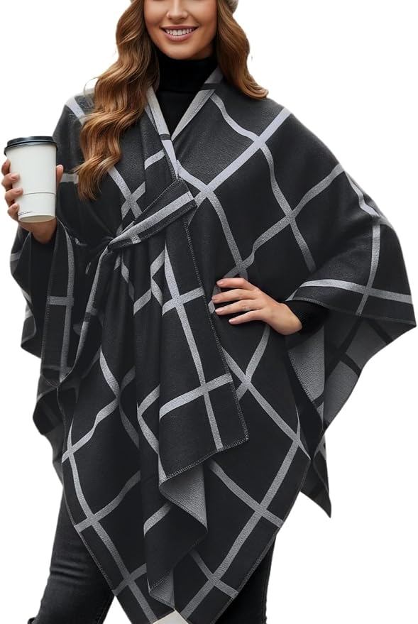 Shawl Wraps for Women Reversible Open Front Ruana Poncho Soft Cozy Cardigan for Fall and Winter by Unknown