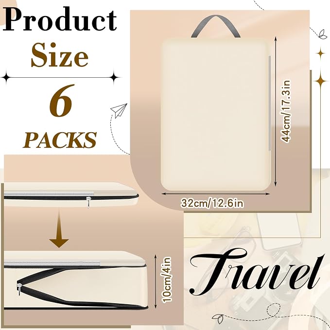 Hosuly 6 Pcs Large Ultralight Compression Packing Cubes for Travel 17.3 x 12.6'' XL Large Expandable Luggage Storage Organizers for Save Space Family Long Trips (Beige) - Image 2