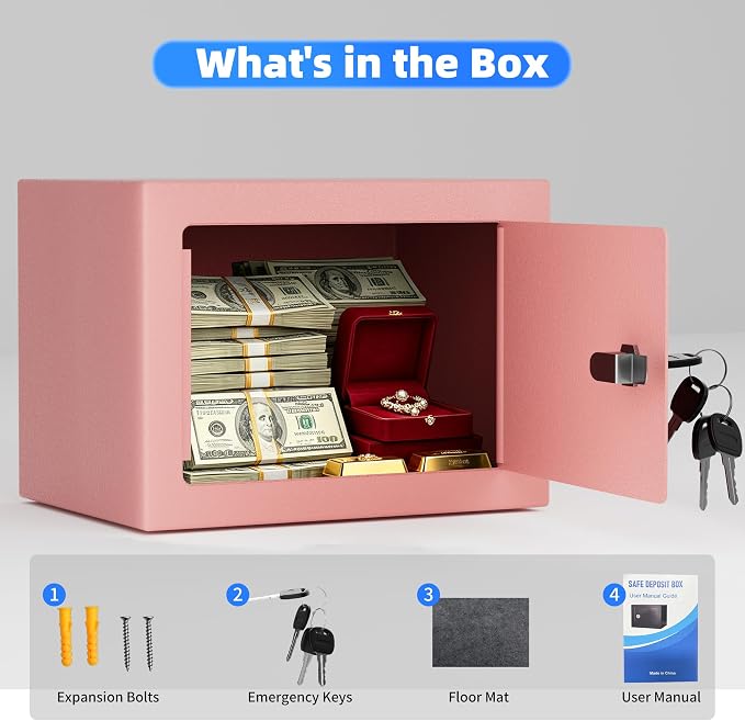 CDC DIGI Steel Security Safe Box with Key Lock,Safe Box for Home, Office, Money, Jewelry, Documents and Valuables, 0.23 Cubic Feet, 9.06" W x 6.69" D x 6.69" H, Pink - Image 3