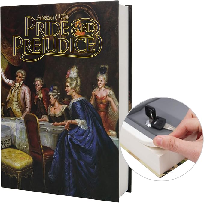 Real Paper Transfer Book Safe, Hollow with Secret Hidden Compartment, Key Lock, 8.7"×6"×2" (Pride and Prejudice-Key) by PACOLO