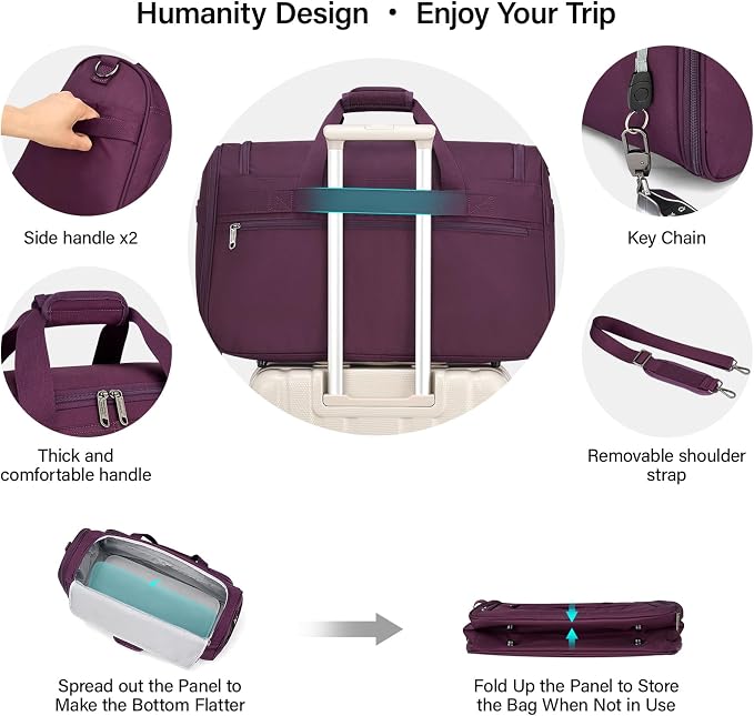 Hanke Carry On luggage Bags for Travel, Large Foldable Duffle Bag for Travel, Softside Lightweight Travel Bag Carry On Bags for Airplanes Women, Travel Tote Bags for Women Men.（Purple） - Image 7