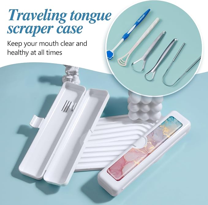 Toothbrush Travel Case - Colorful Pattern, Holder and Covers for Toothbrushes, Includes Tongue Scraper Case - Image 5