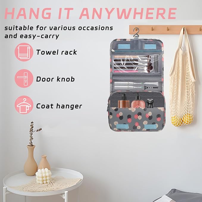 Toiletry Bag Travel Bag with Hanging Hook for Women Men,Blue Flower | Waterproof Small Capacity Hanging Multifunctional Makeup Bag for Toiletries, Portable Cosmetic Bag Travel Organizer - Image 4