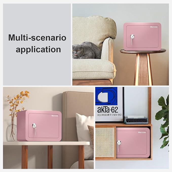 Marcree 0.23 Cubic Small Safe Box for Home, Mini Safes for Kids, Pink Safe | Security Cabinet Safes with Cutting-edge Bending, Lock Box with Keys for Money Cash, 6.69x 9.06x 6.69 Inches, Pink - Image 7