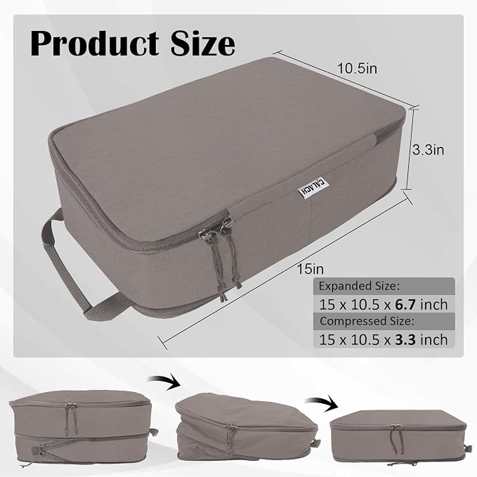 Compression Packing Cubes for Travel Suitcase Organizer Bags, Khaki, L | Expandable Travel Cubes for Packing Luggage Organizer Bags Compression Bags for Travel Essentials - Image 2