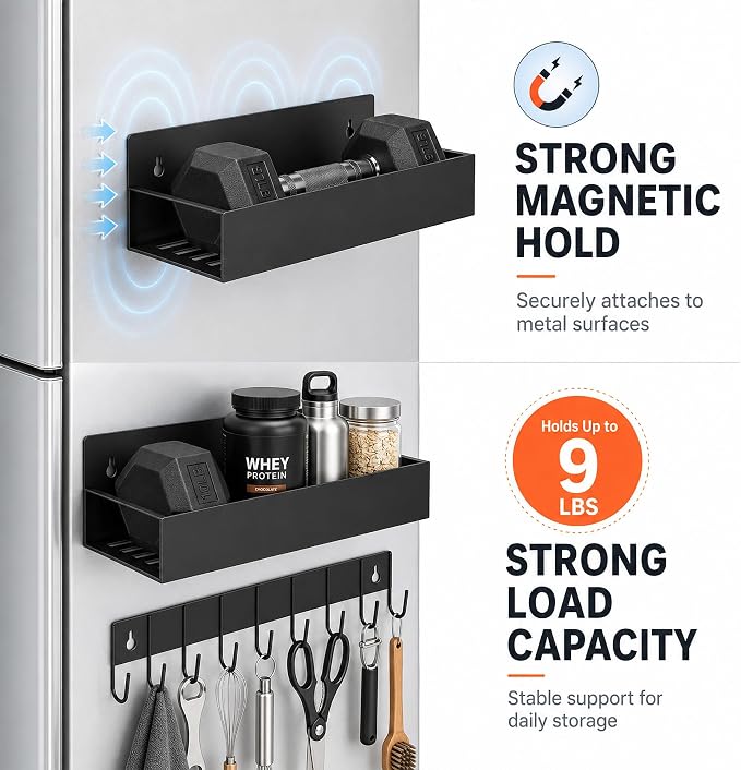 SMRCAD Metal Magnetic Spice Rack 4 Pack with Hook – Heavy-Duty | Iron construction, dust-resistant, fits condiment bottles, includes screws for optional wall mount - Image 3