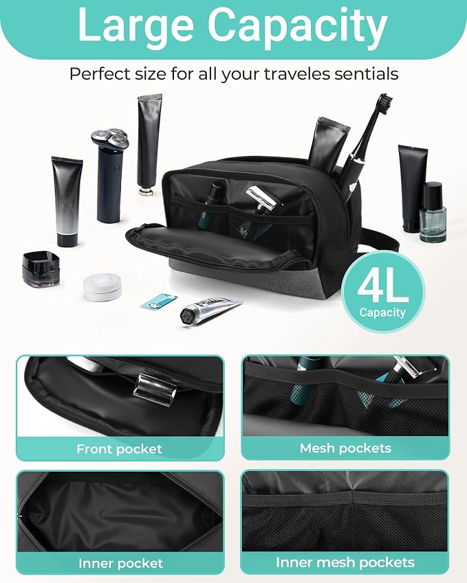 Elviros Travel Toiletry Bag for Men Hanging Dopp Kit Shaving Bag Toiletries Organizer Small Tool Medicine Hygiene Bag for Traveling Pouch(Dark Grey,Large) - Image 2