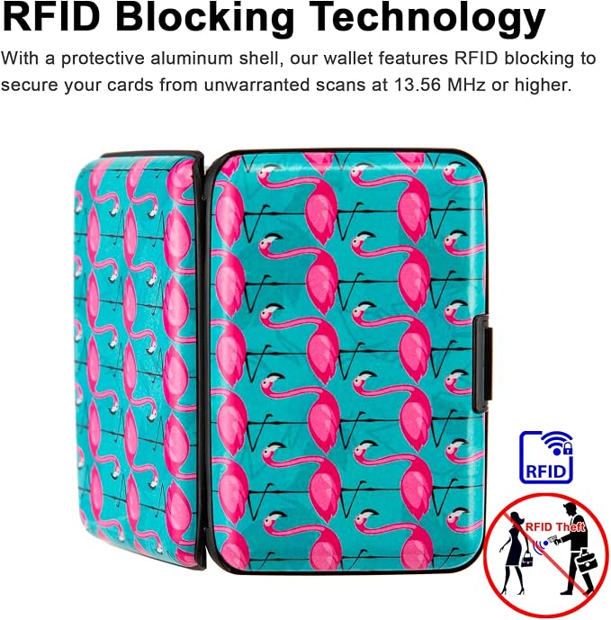 RFID Blocking Small Metal Credit Card Holder Wallet for Women Men Business Aluminum Protector Sleeves Slim Mini Cards Case (Pink Flamingos) - Image 3