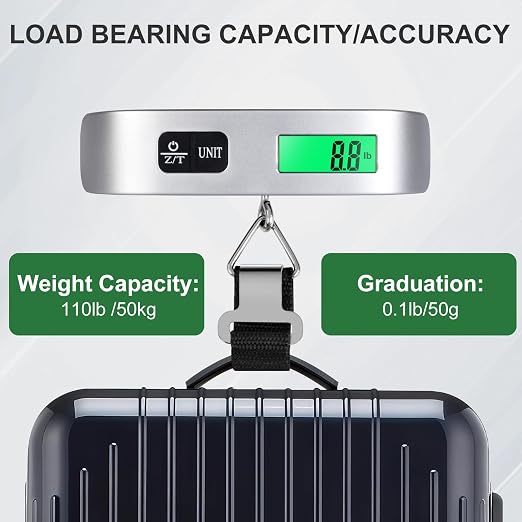 Luggage Scale, 110 Pounds Digital Luggage Scale Battery Included | Widen Upgrade Rubber Grip, with LED Display, Portable, Temperature Sensor, Peeling Function for Travel - Image 3