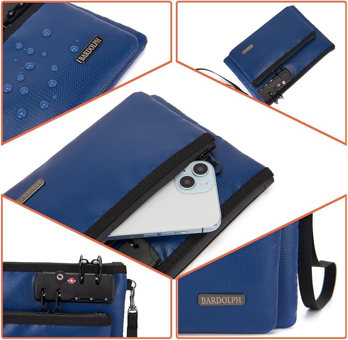 Fireproof Money Bag with Lock, Double layer Cash Bag BankBag for Cash, Valuable StorageBag,Fireproof Safe Box Money Pouch with Zipper (blue, Small) - Image 6