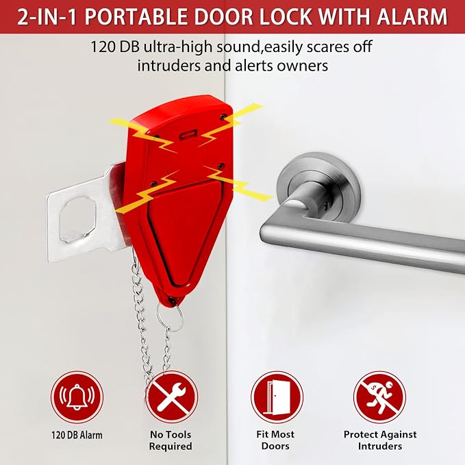 Portable Door Lock for Travel 2-in-1, Hotel Door Locks for Travelers Security, Door Lock Self-Defense Security Device for Home, Apartment, Hotel, Living Motel, School Dorm, House - Image 3
